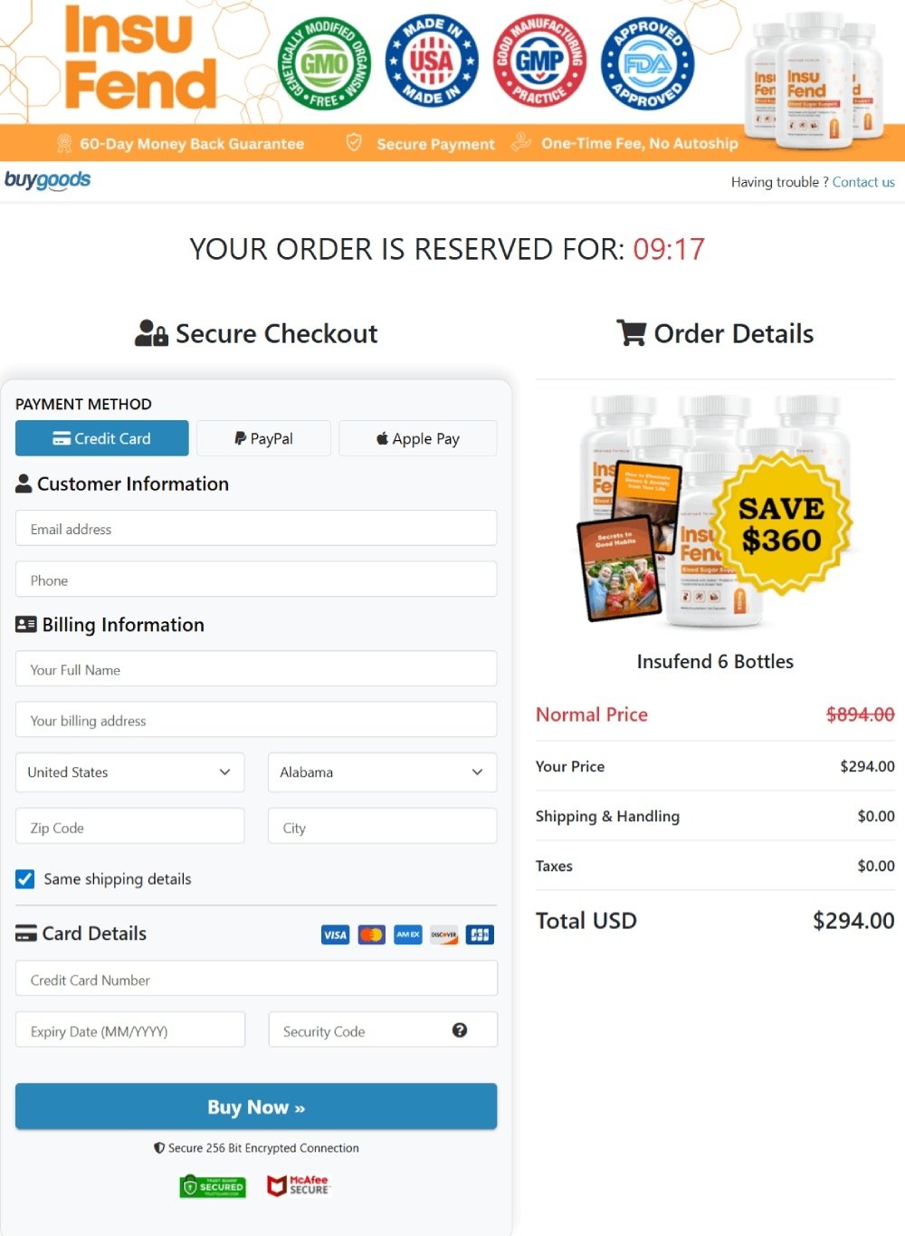 Insufend secure checkout with encrypted payment protection